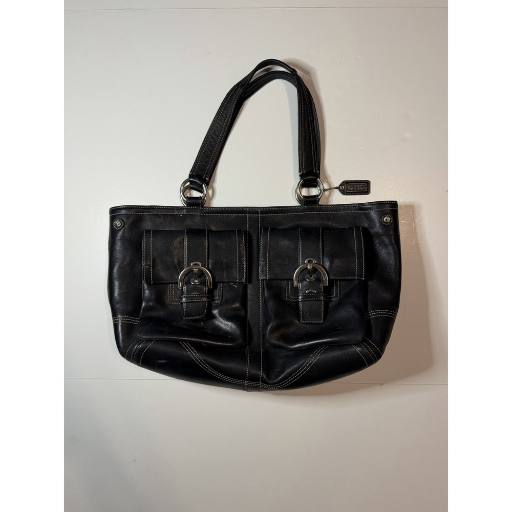 Vintage Coach SoHo Tote Satchel Bag 8A09 Y2K Black Leather Purse